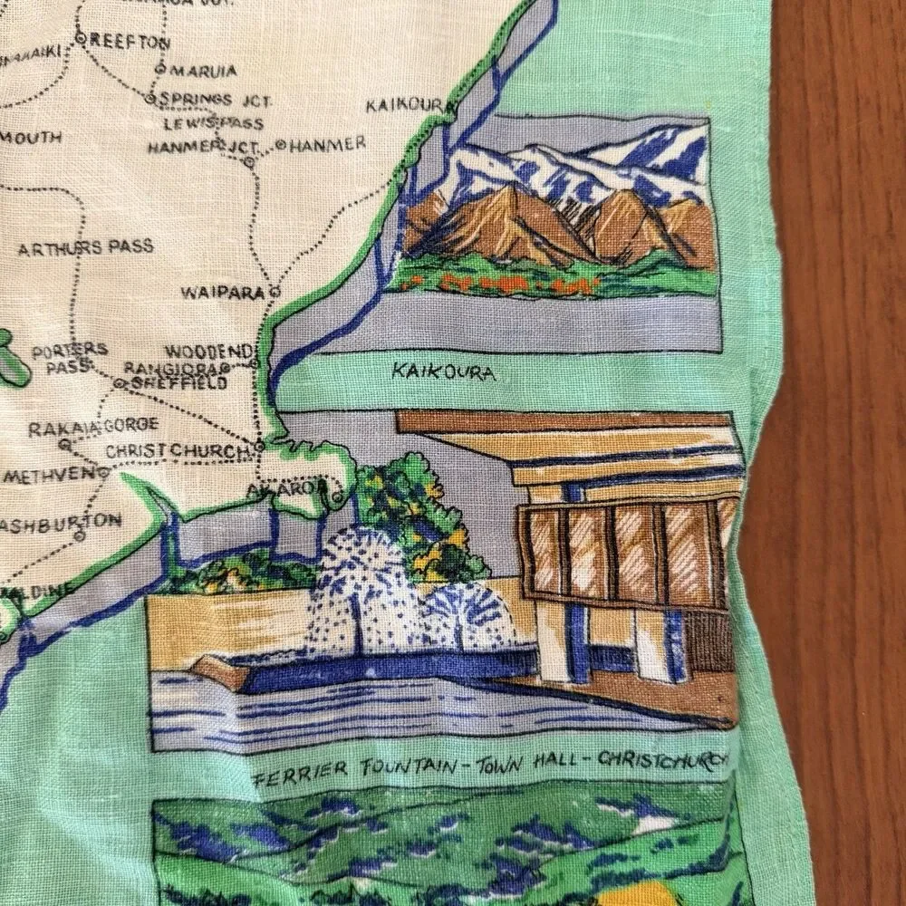 New Zealand South Island Linen Tea Towel Map Scenic Souvenir 17